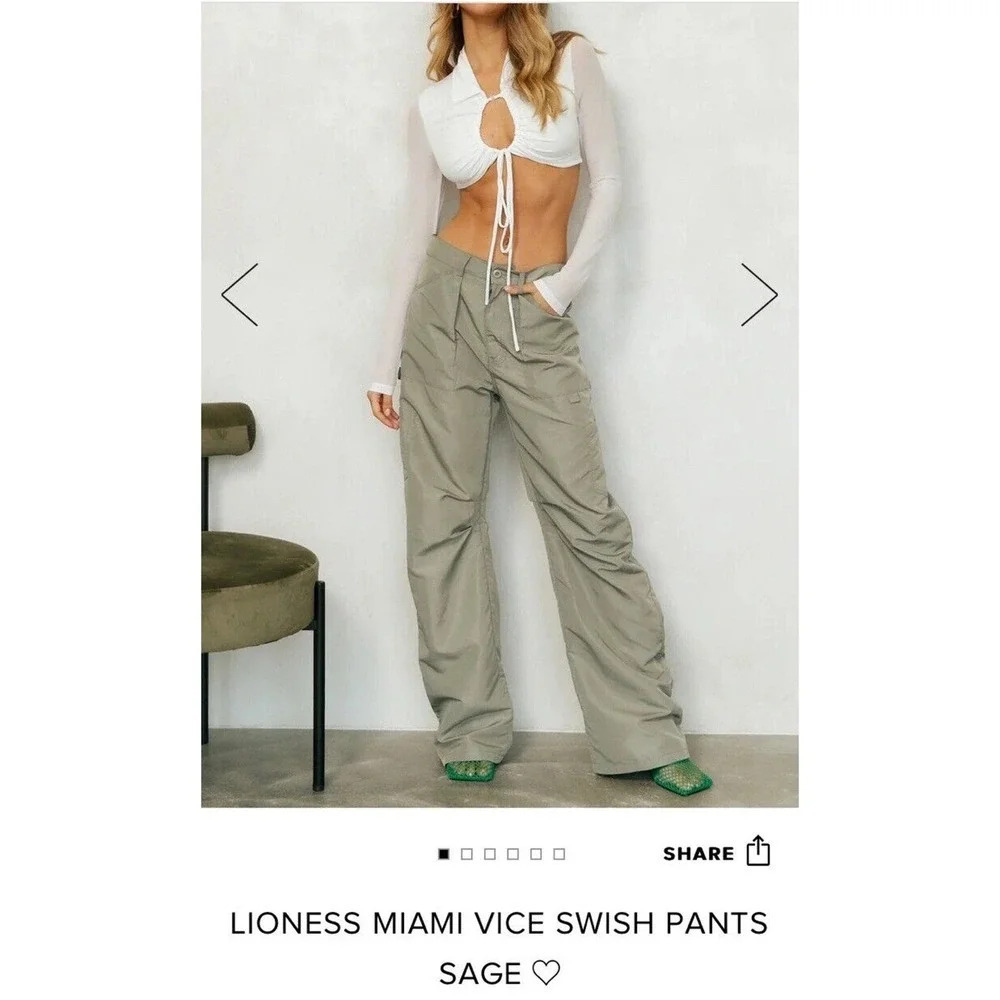 lioness miami vice pants Army Green S NWOT fall casual cargo low rise $98 y2k - Picture 2 of 9